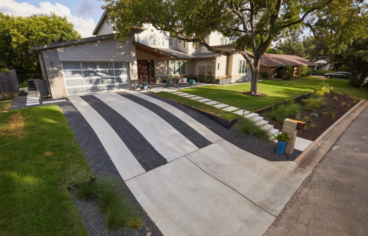 Modern concrete driveway installation in Portland, ME